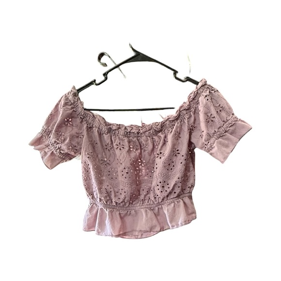 Purple Lavender Eyelet Off-Shoulder CropTop 100% Cotton Small - Picture 8 of 10